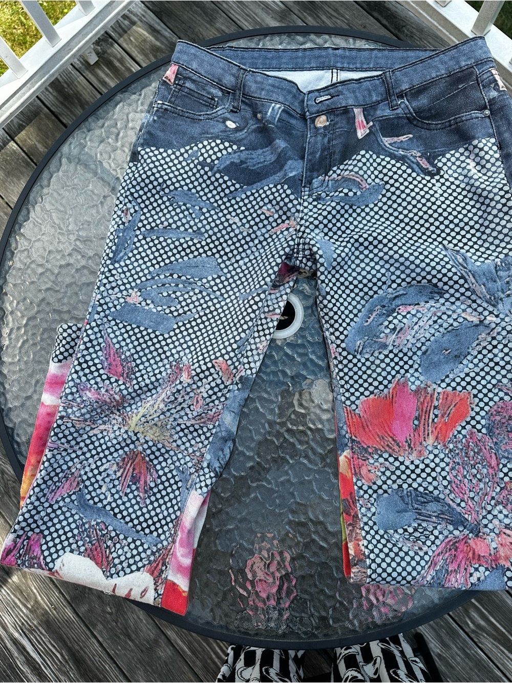 Unity Women's Y2K Floral Print Flare Leg  Denim Jeans